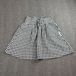 Nice Claup Mini Skirt Girls 150 Black Gingham Lace Up Waist A-Line Pocket